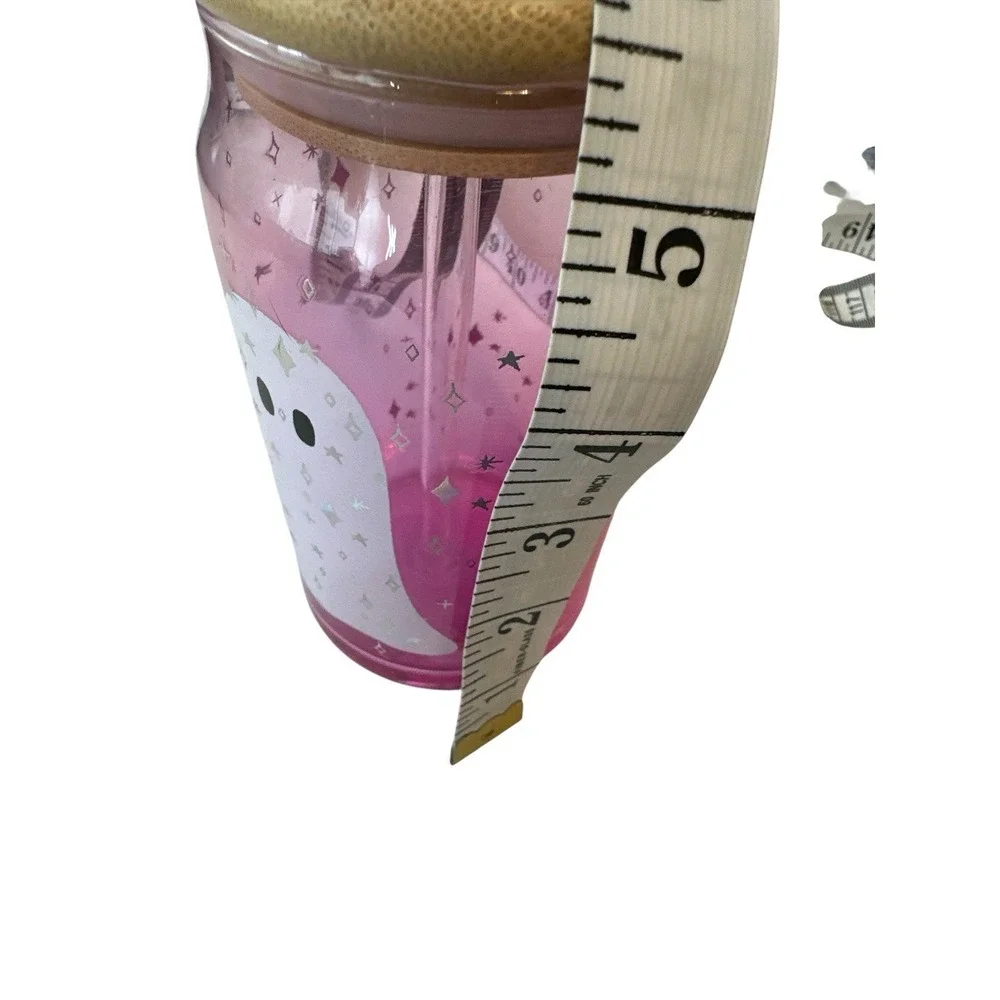 New Prima Design Glass Pink Ghost Sipper‎ Glasses Halloween Tumbler Cup